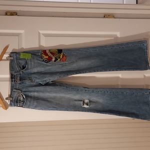 Women's size 27 American Republic Vintage Ripped Distressed Flare Jeans W/ Patch